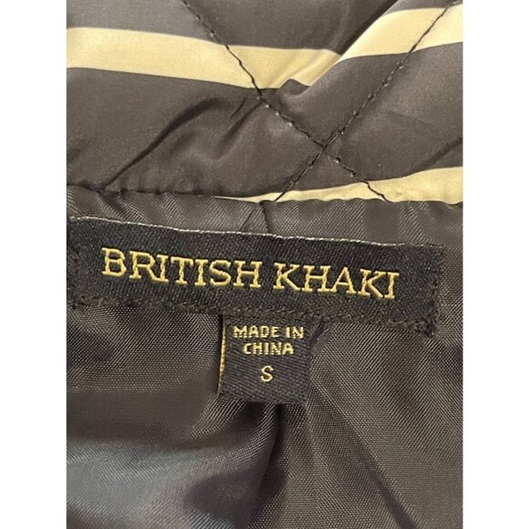 Womens British Khaki Quilted Vest Navy & White Stripes S Sleeveless Zipper Front - Picture 3 of 16